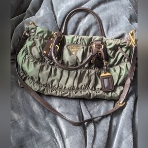 Prada Green Ombre Gaufre Trimmed Tessuto Handle Bag